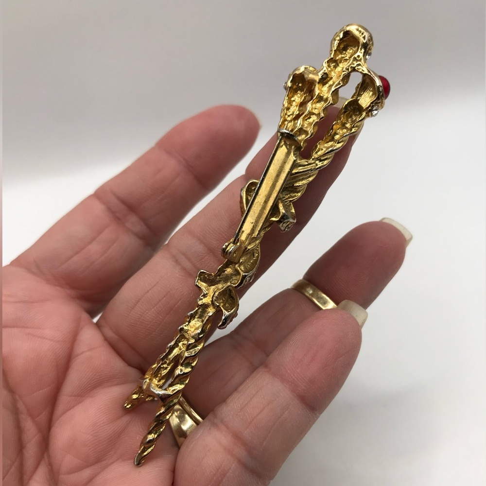 Vintage 3 Staff with Cabachons Brooch - Picture 5 of 8